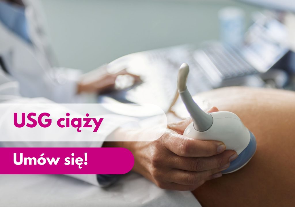 lekarz przykładający głowicę USG do brzucha ciążowego na wizycie ginekologicznej w Centrum Medycznym neoMedica w Poznaniu.